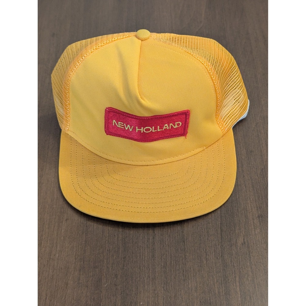 Vintage New Holland MacGregor Trucker Hat Yellow Mesh Snapback Farm Cap LG-XLG